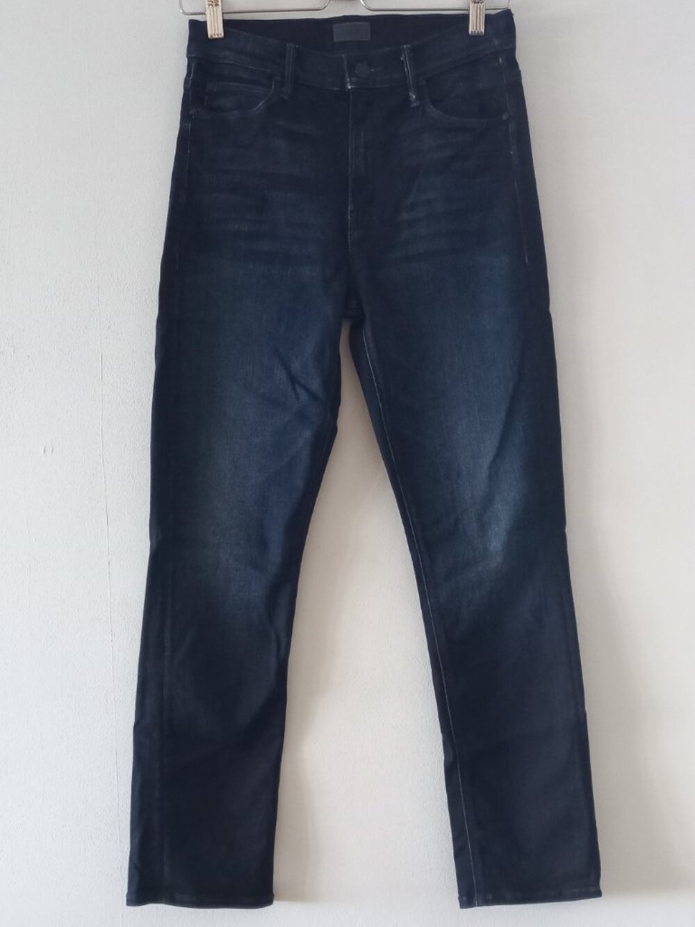 MOTHER dark blue denim straight leg jeans